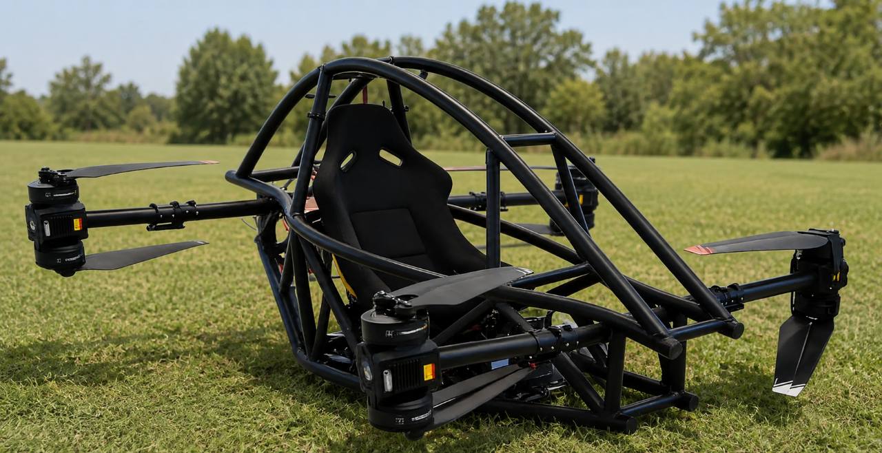 Basic CIITCA eVTOL open airframe displayed on a grass field